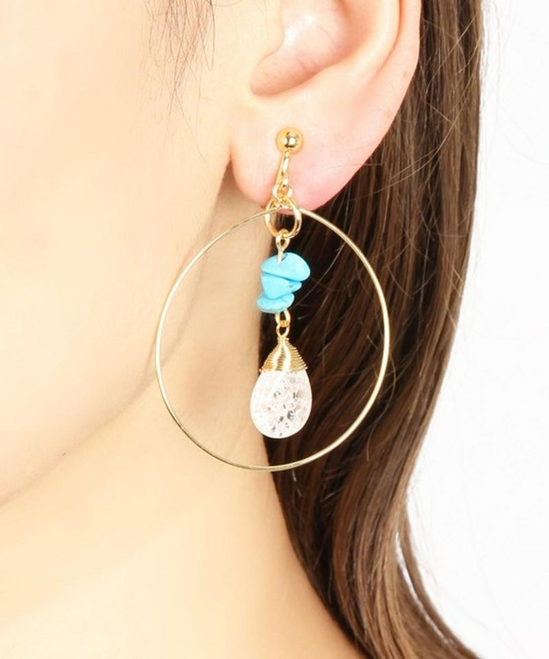 サザレターコイズ×クリスタルフープイヤリング