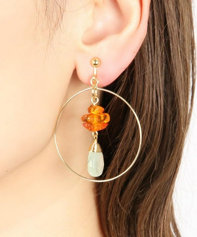 サザレアンバー×プレナイトフープイヤリング