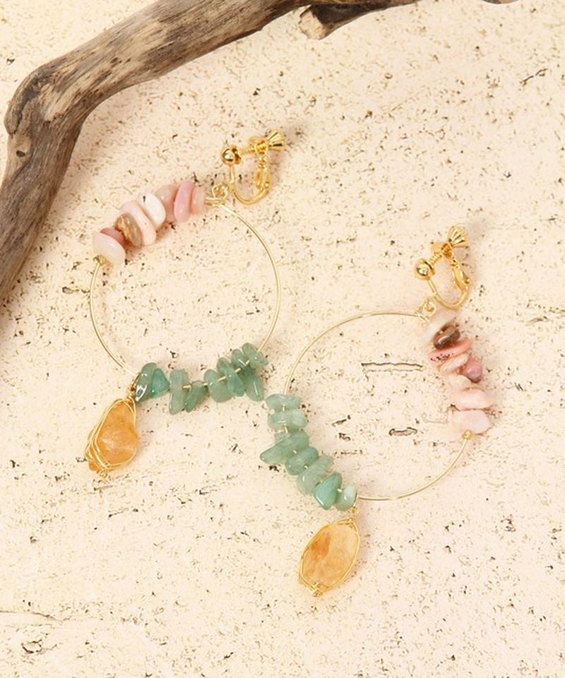 2種サザレ×シトリンピアスフープイヤリング