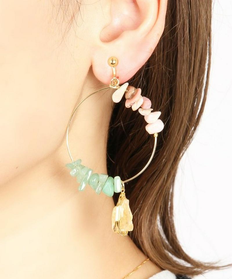 2種サザレ×シトリンピアスフープイヤリング