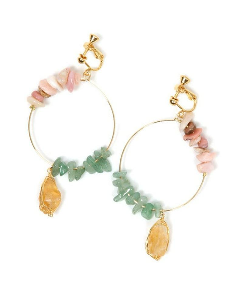 2種サザレ×シトリンピアスフープイヤリング