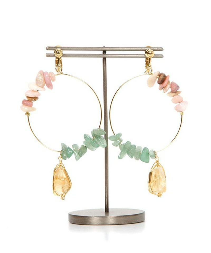 2種サザレ×シトリンピアスフープイヤリング