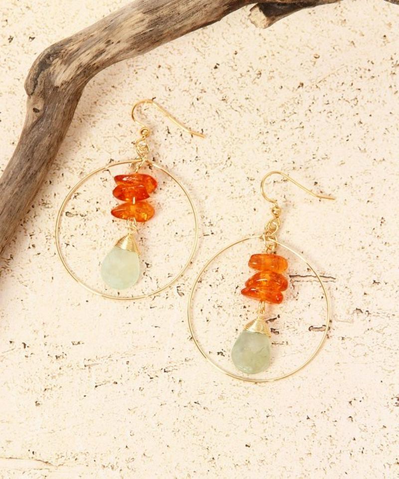 K14GF サザレアンバー×プレナイトフープピアス