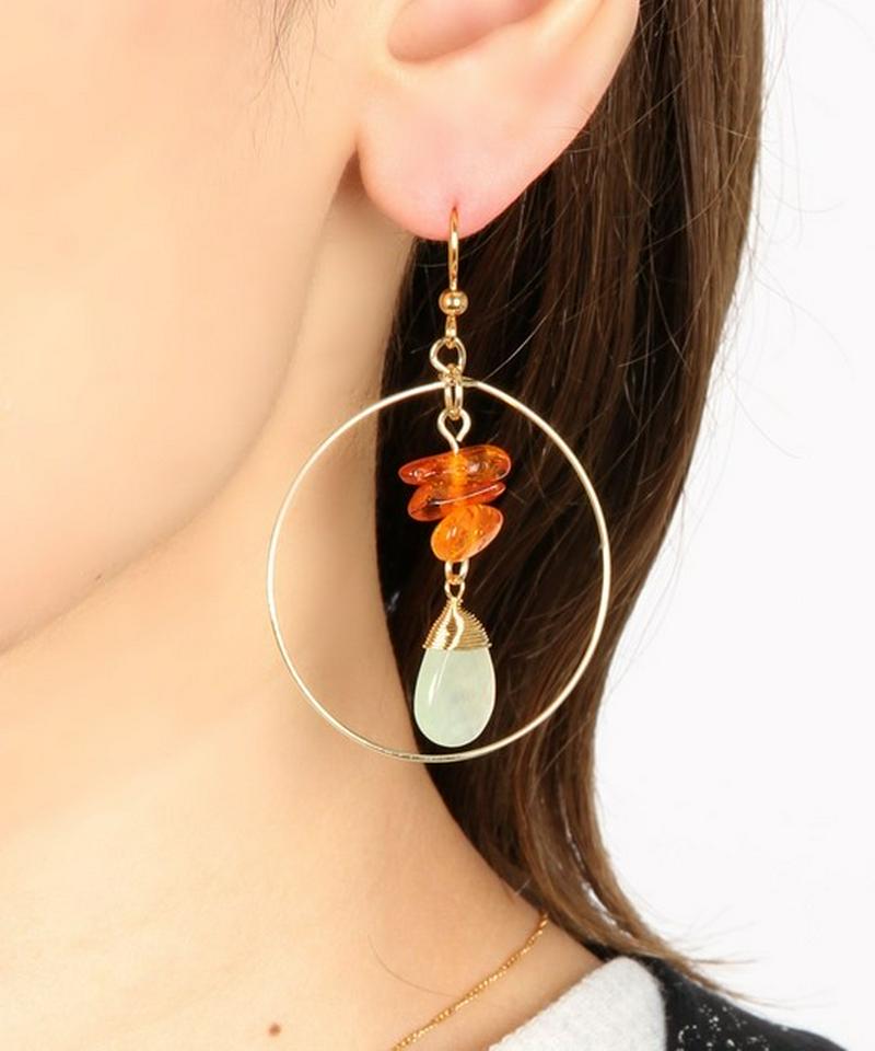 K14GF サザレアンバー×プレナイトフープピアス