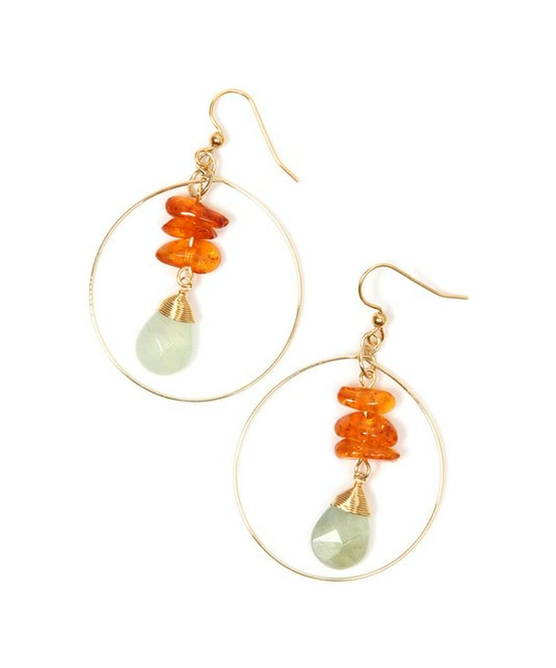 K14GF サザレアンバー×プレナイトフープピアス