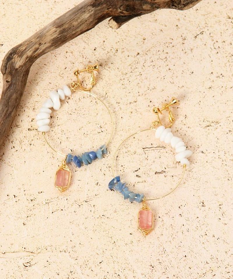 2種サザレ×チェリークォーツフープイヤリング