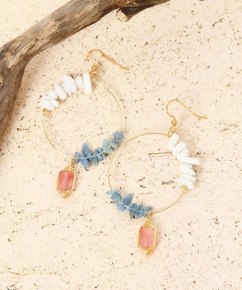 K14GF 2種サザレ×チェリークォーツフープピアス