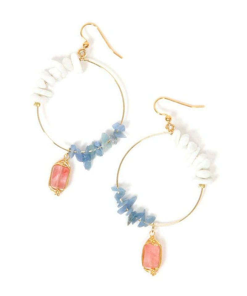 K14GF 2種サザレ×チェリークォーツフープピアス