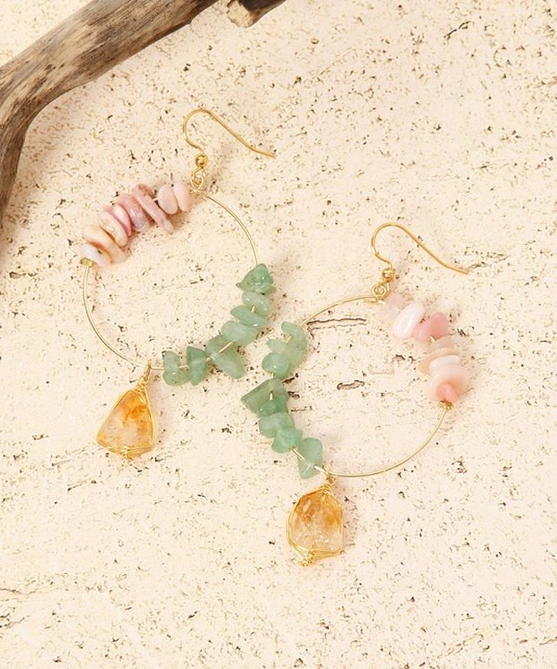 K14GF　2種サザレ×シトリンフープピアス