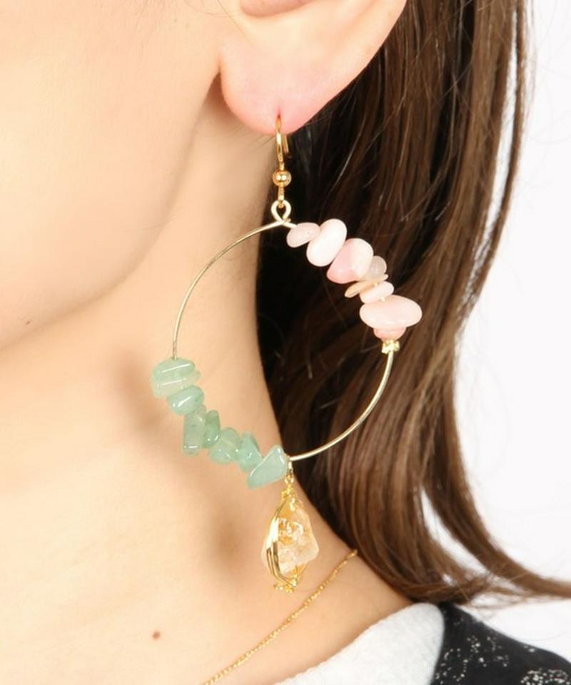 K14GF　2種サザレ×シトリンフープピアス