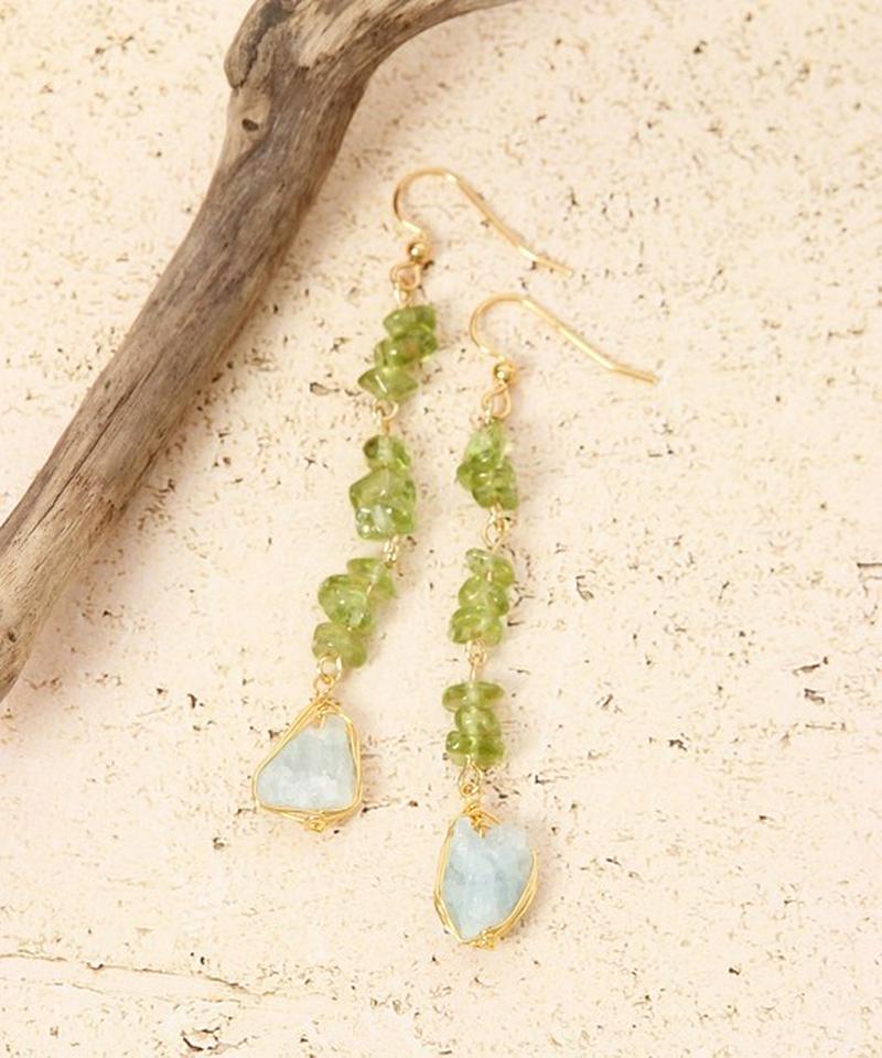 K14GF　サザレペリドット×アクアマリンピアス