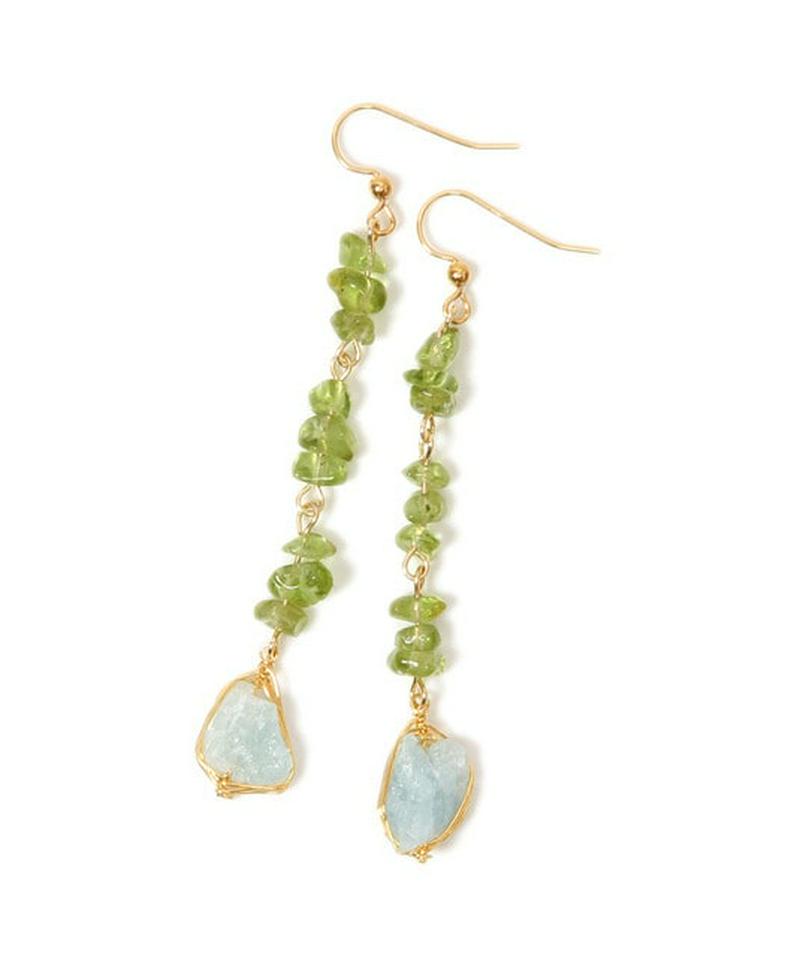 K14GF　サザレペリドット×アクアマリンピアス