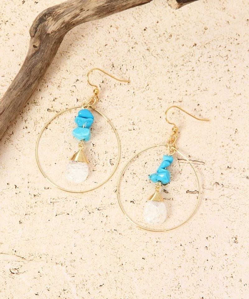 K14GF　サザレターコイズ×クリスタルフープピアス