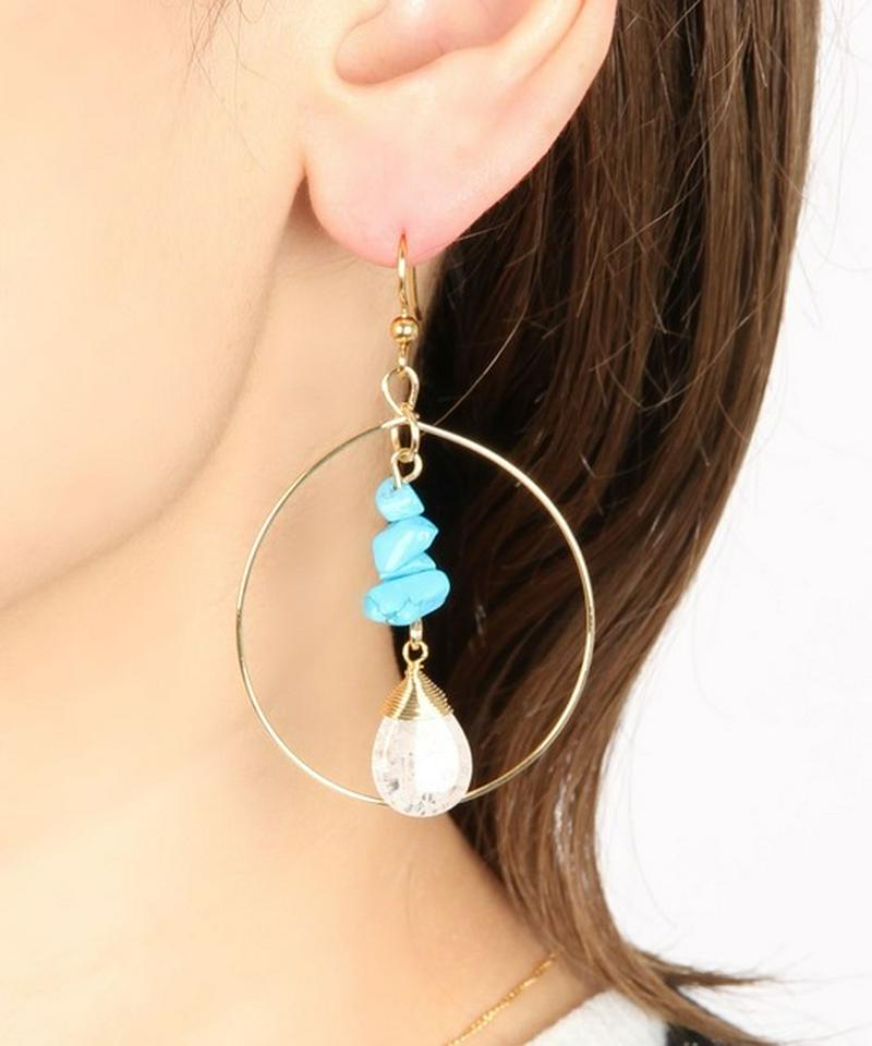 K14GF　サザレターコイズ×クリスタルフープピアス