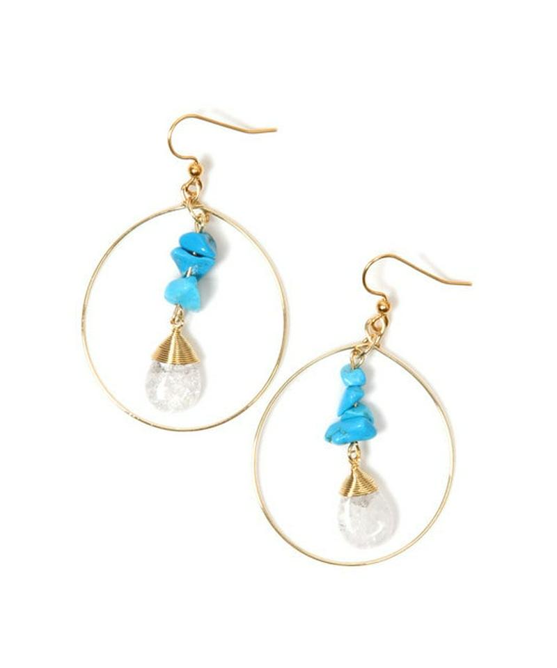 K14GF　サザレターコイズ×クリスタルフープピアス