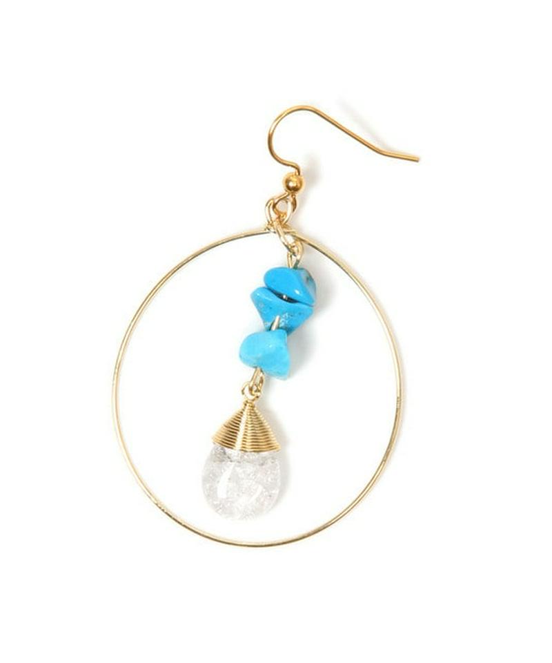 K14GF　サザレターコイズ×クリスタルフープピアス