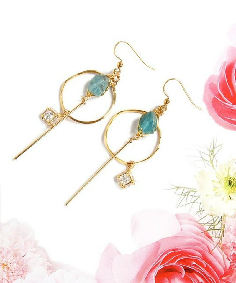 K14GF　アパタイト×ガラス　ラウンドバーピアス