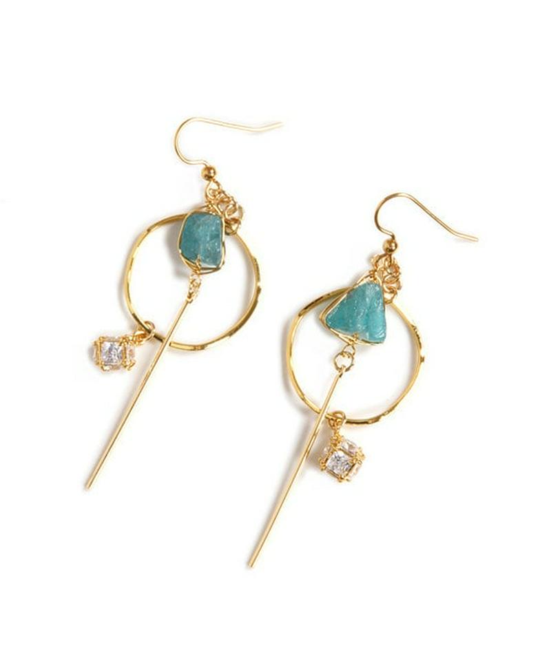 K14GF　アパタイト×ガラス　ラウンドバーピアス