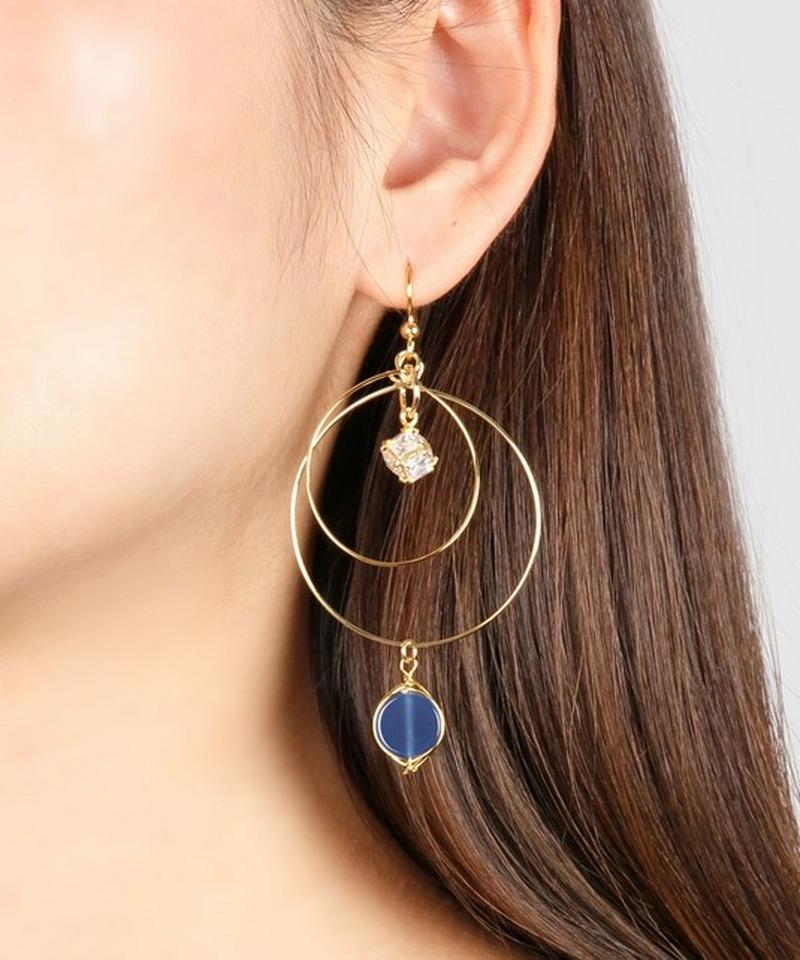 K14GF　ブルーアゲート×ガラス　2重フープピアス