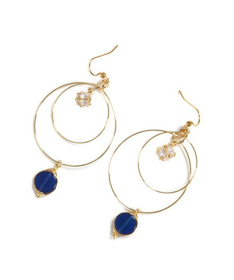 K14GF　ブルーアゲート×ガラス　2重フープピアス