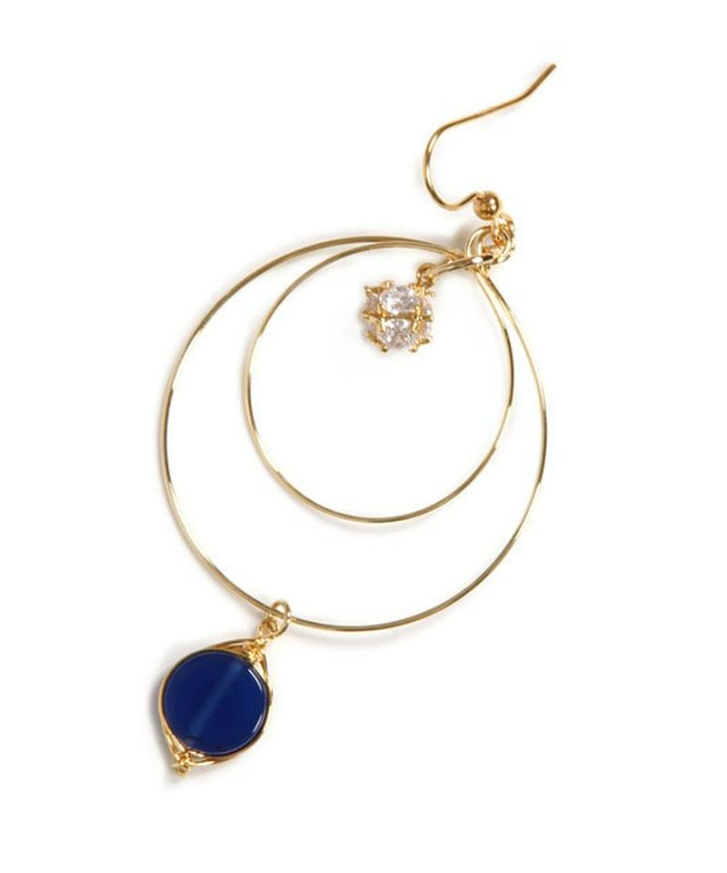 K14GF　ブルーアゲート×ガラス　2重フープピアス