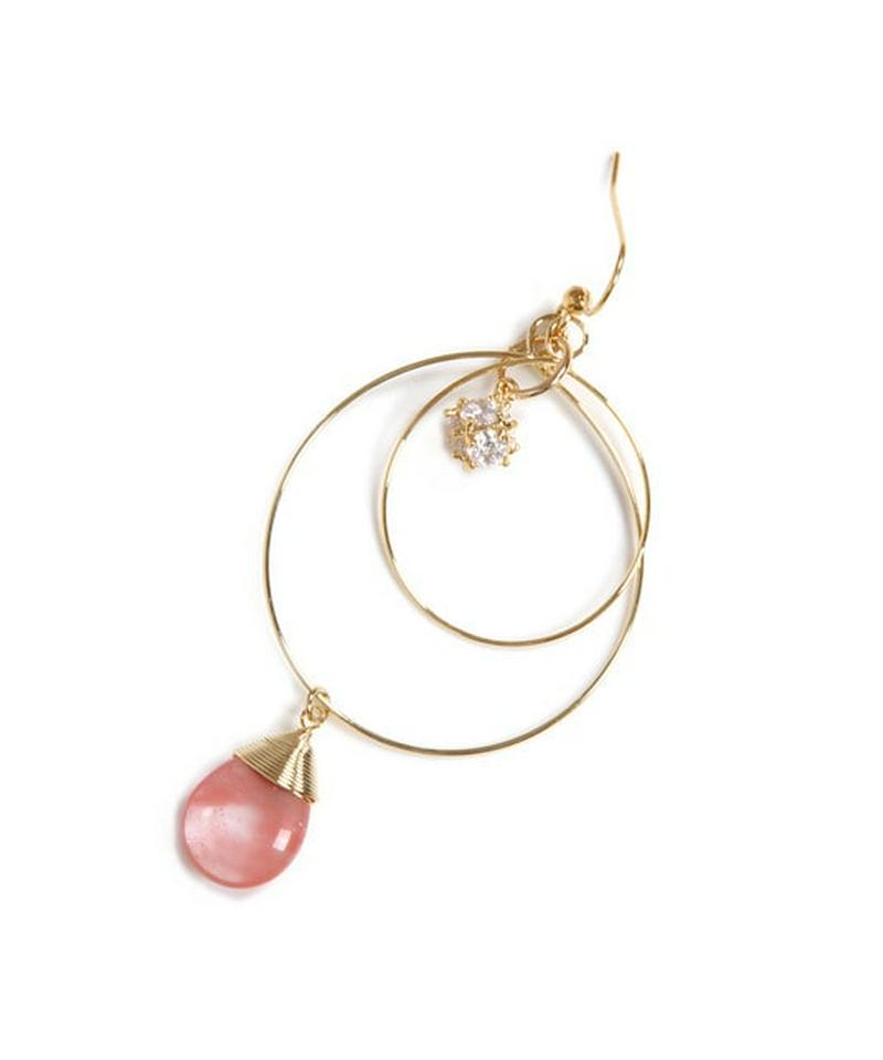 K14GF　チェリークォーツ×ガラス　2重フープピアス