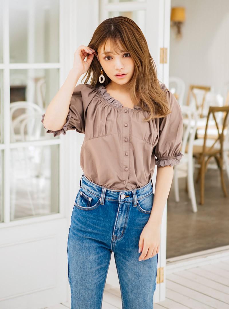 2wayオフショルレースネックトップス