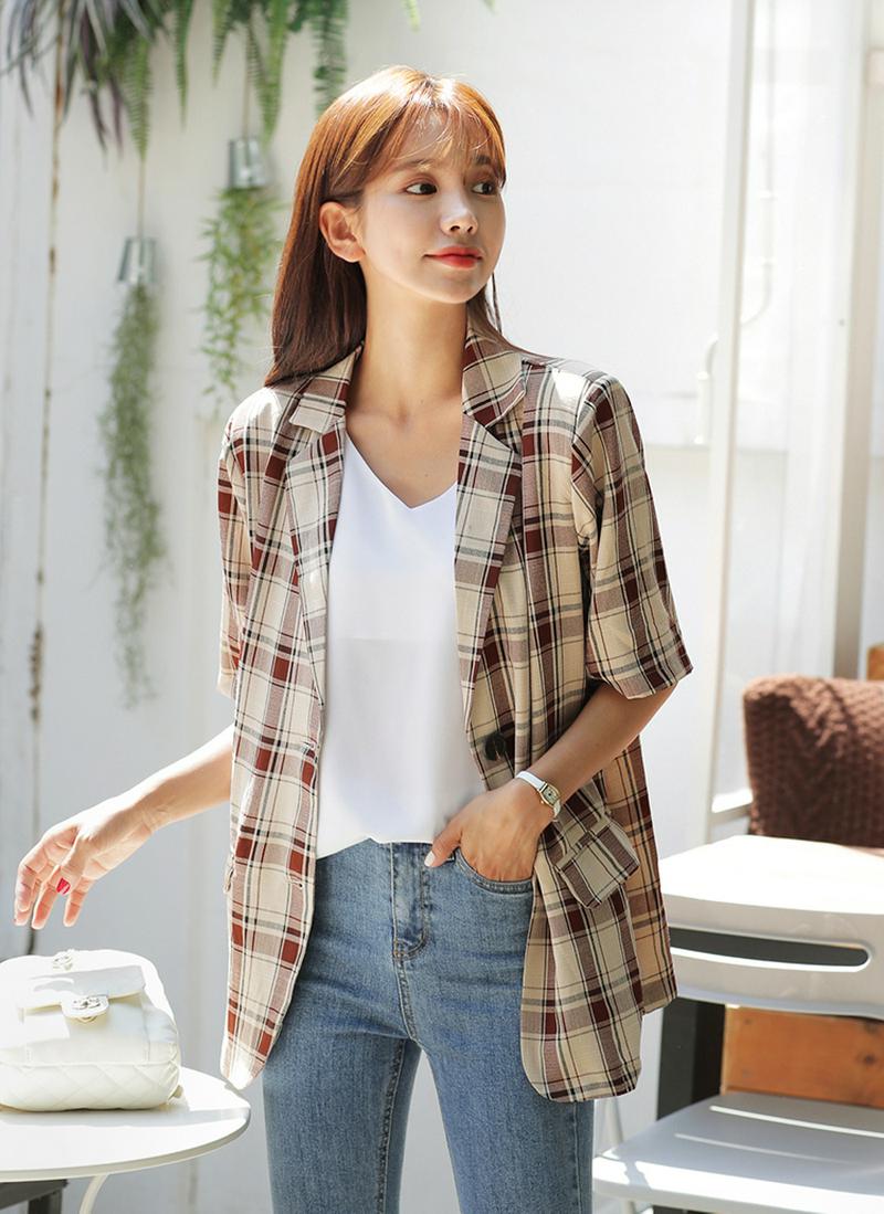 チェックハーフスリーブジャケット・全2色