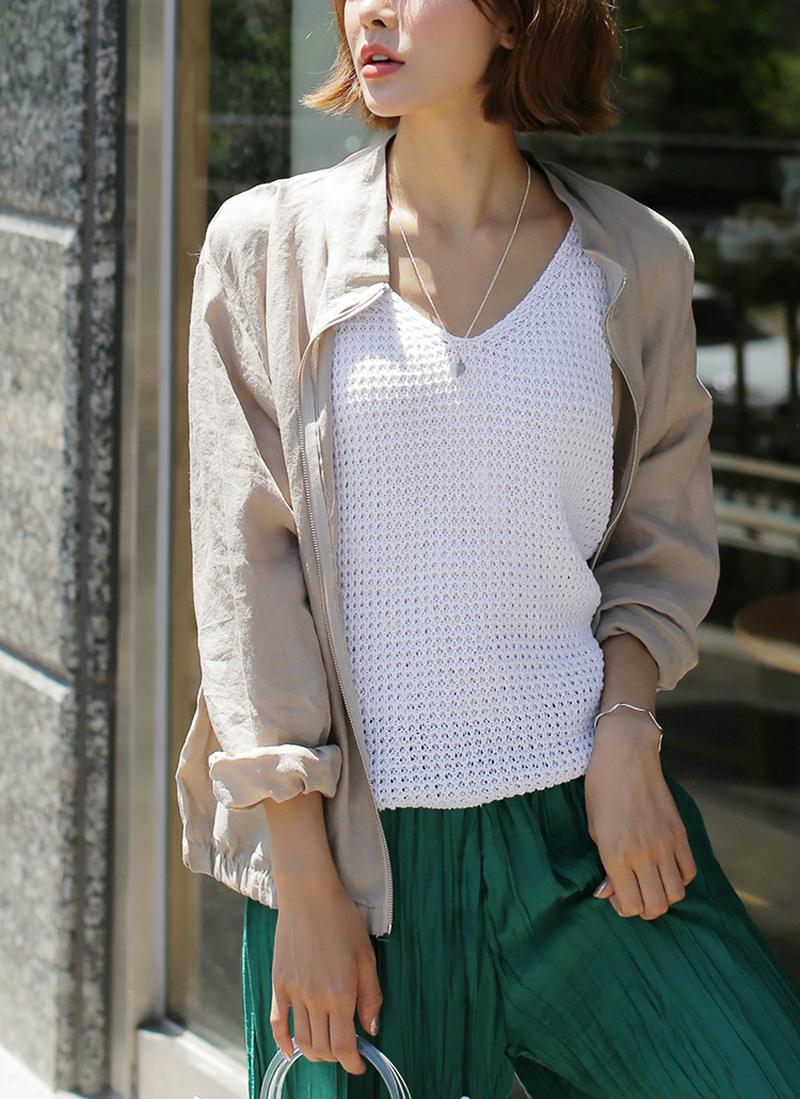 ハーフネックジップアップリネンジャケット・全2色