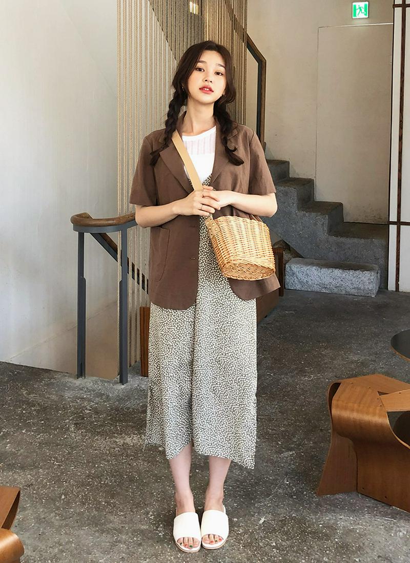 半袖リネン混シングルジャケット・全3色