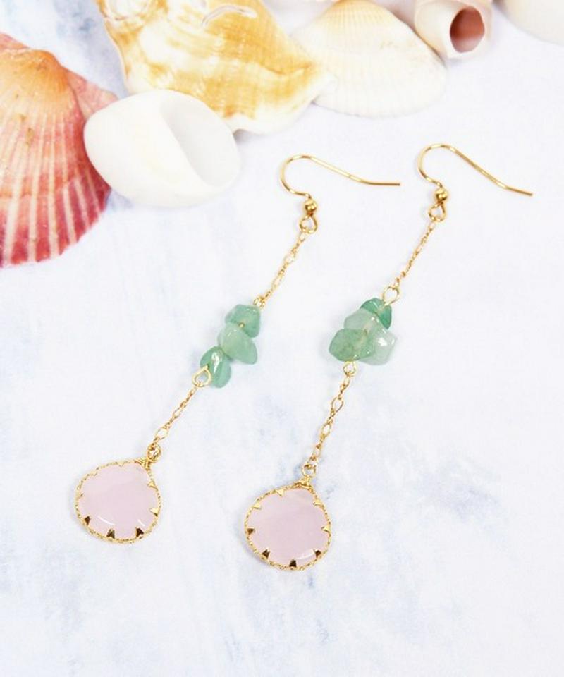 K14GF サザレアベンチュリン×チャイニークリスタル　ロングピアス