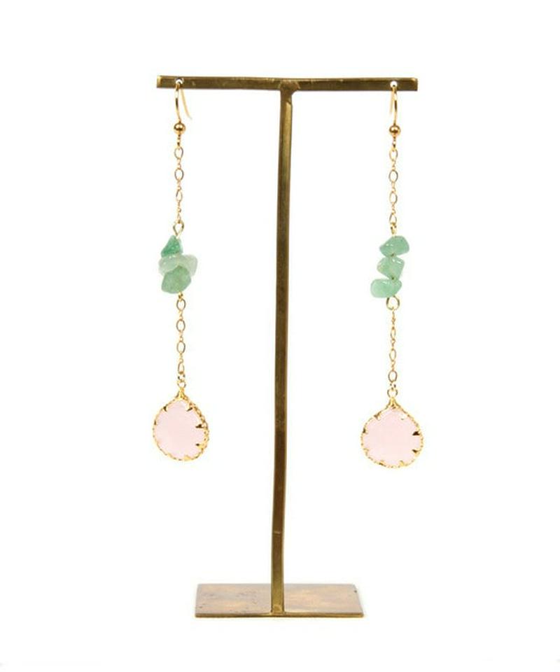 K14GF サザレアベンチュリン×チャイニークリスタル　ロングピアス