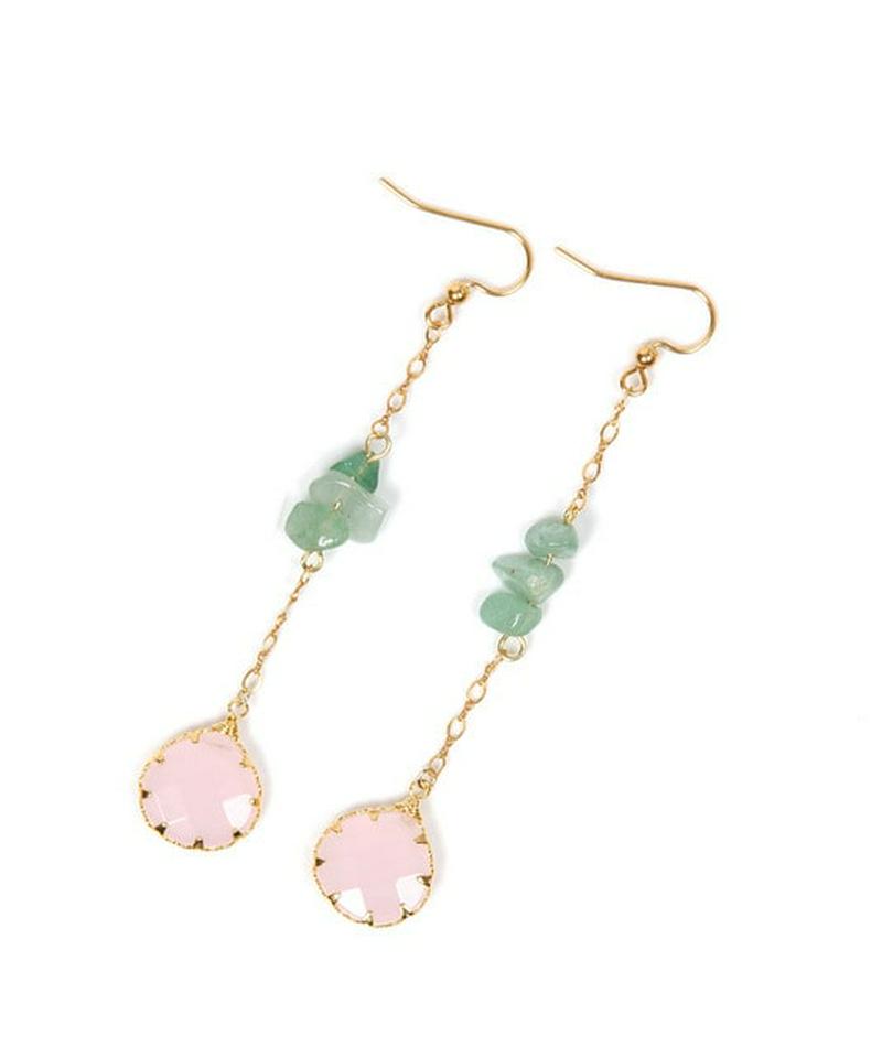 K14GF サザレアベンチュリン×チャイニークリスタル　ロングピアス