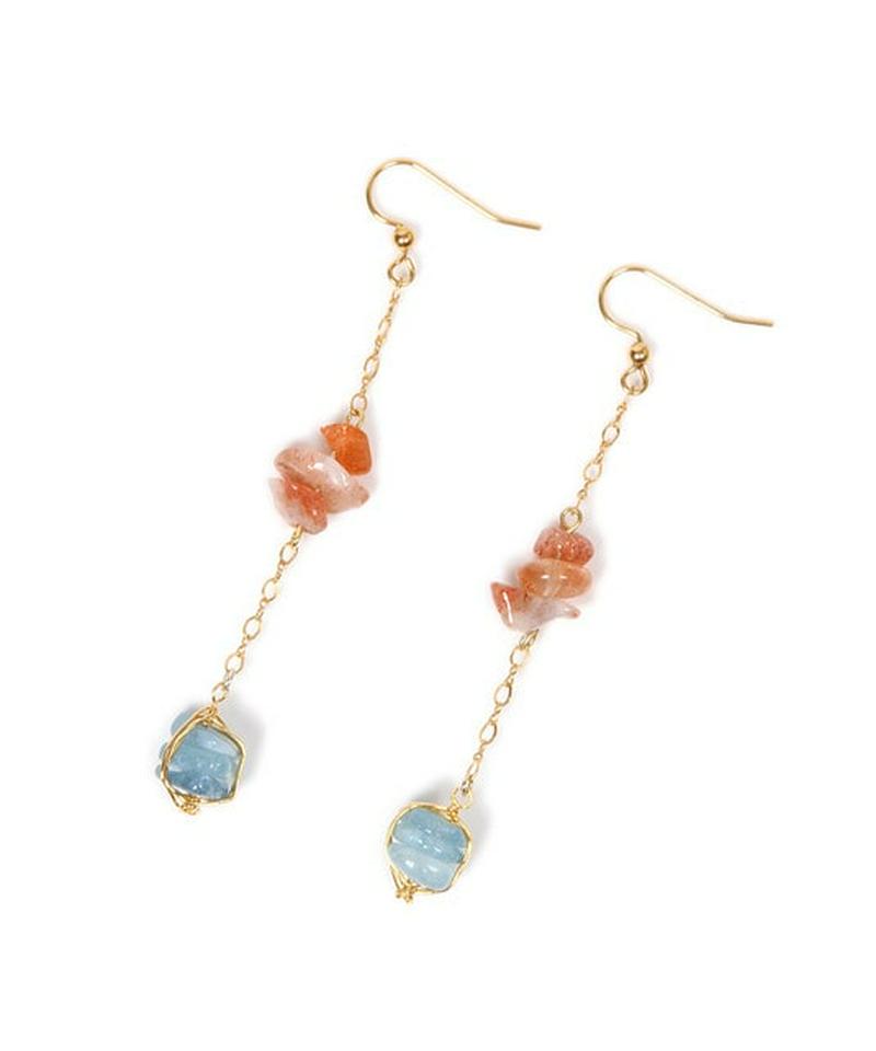 K14GF サザレサンストーン×アクアマリン　ロングピアス