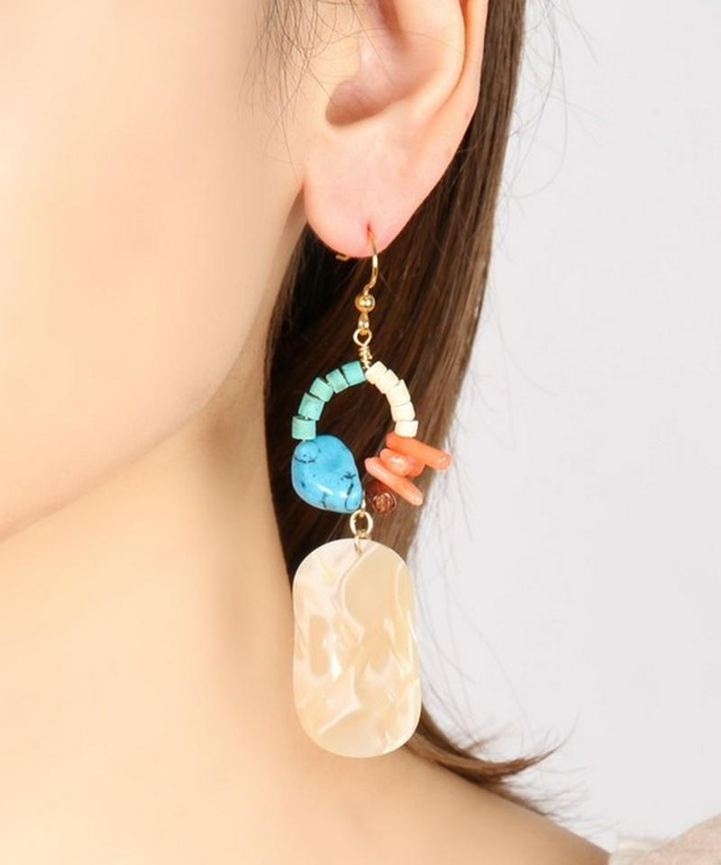 K14GF ターコイズ×コーラルラウンドピアス