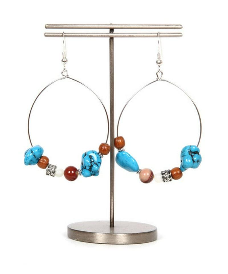 S925 ターコイズフープピアス シルバーピアス