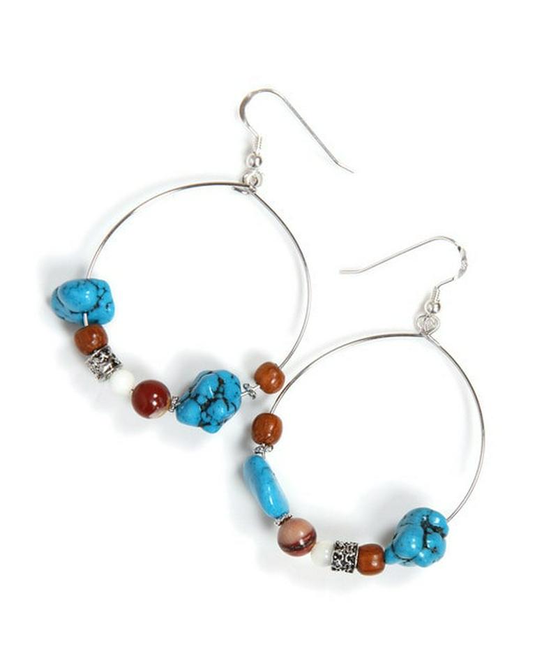 S925 ターコイズフープピアス シルバーピアス