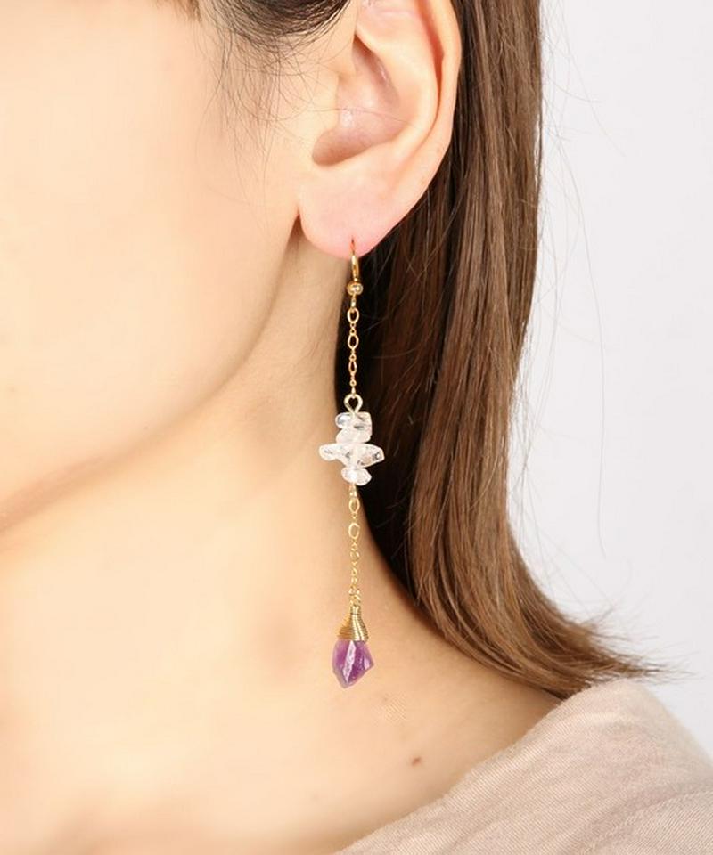 K14GF サザレクリスタル×アメジスト　ロングピアス