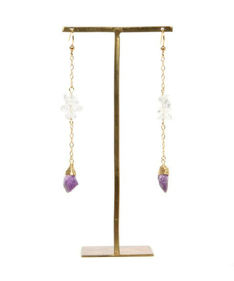 K14GF サザレクリスタル×アメジスト　ロングピアス