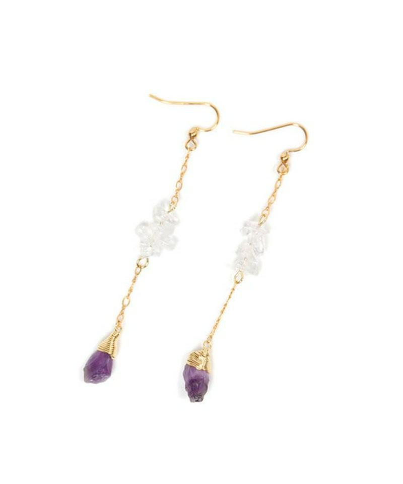 K14GF サザレクリスタル×アメジスト　ロングピアス