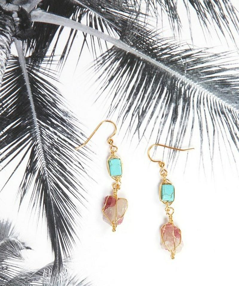 K14GF ターコイズ×ピンクトルマリンピアス