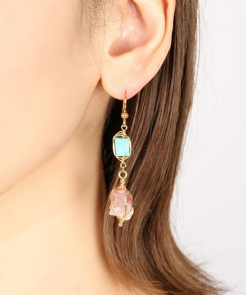 K14GF ターコイズ×ピンクトルマリンピアス