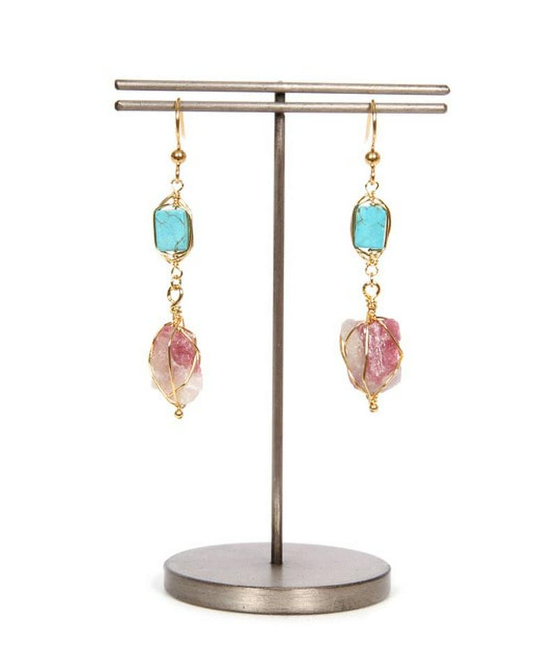 K14GF ターコイズ×ピンクトルマリンピアス