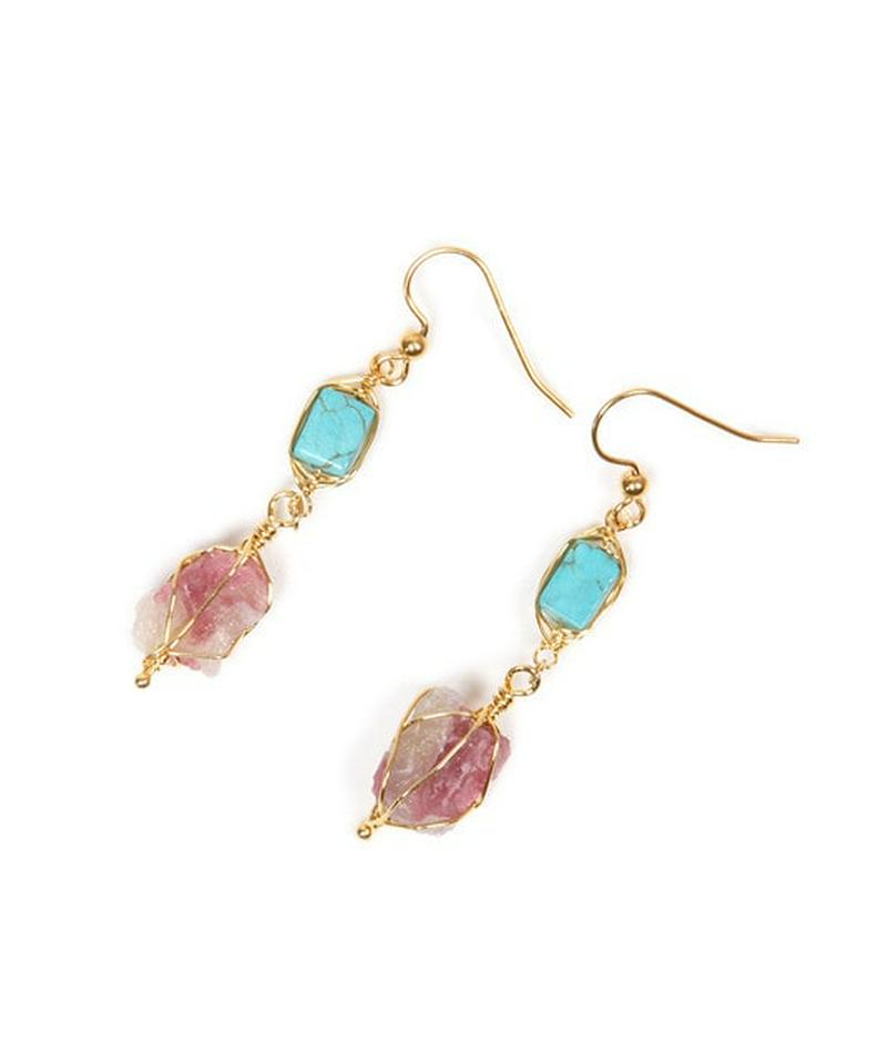 K14GF ターコイズ×ピンクトルマリンピアス