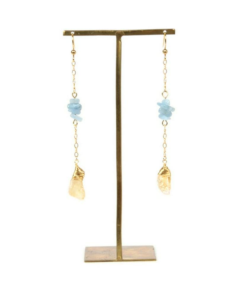 K14GF サザレアクアマリン×シトリン　ロングピアス