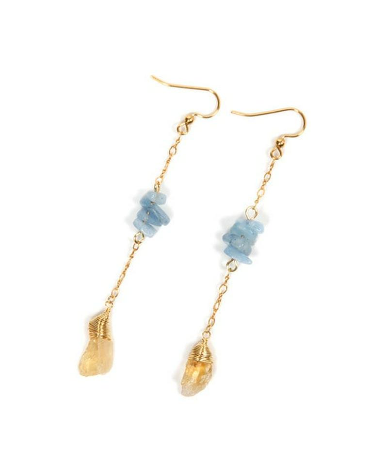K14GF サザレアクアマリン×シトリン　ロングピアス