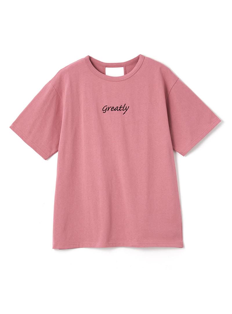 ロゴ刺繍バックツイストデザインTシャツ