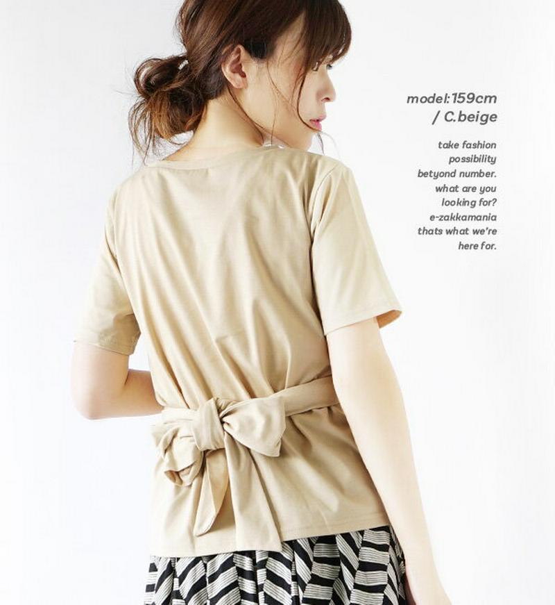 【送料無料】Tシャツ / ウエストマークで女性らしく、リボンでガーリーに。 レディース トップス カットソー プルオーバー 半袖