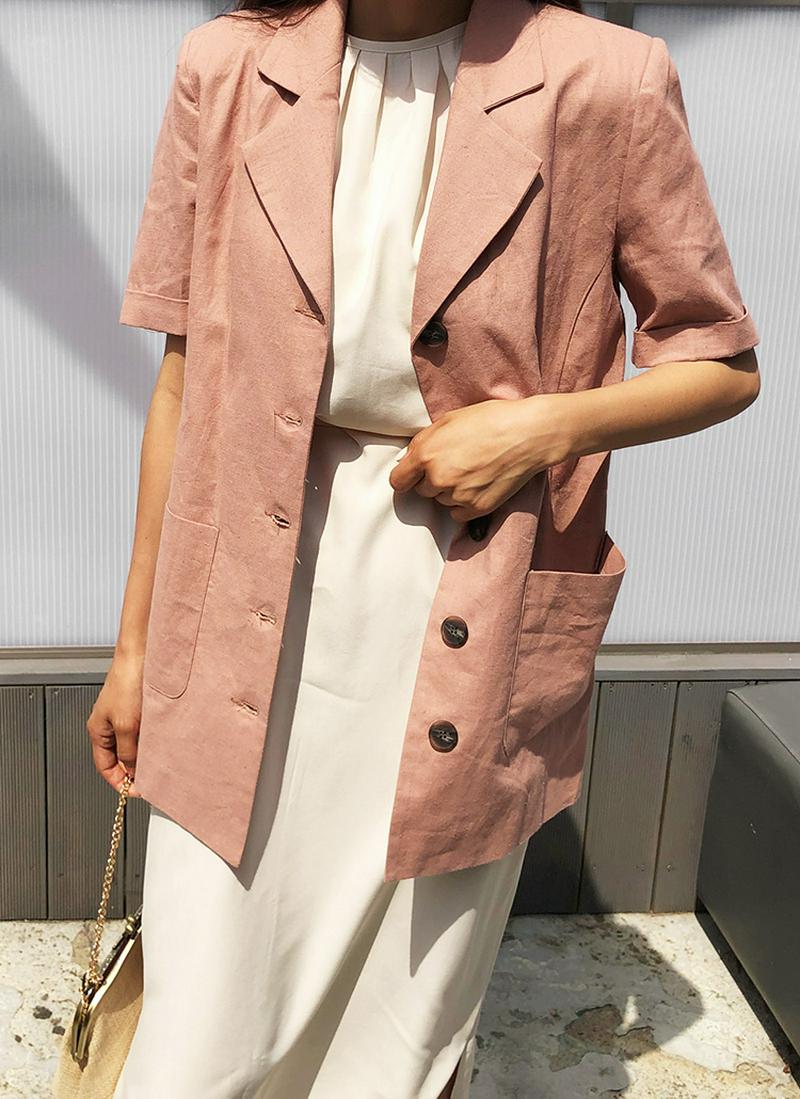 半袖リネン混ミドルジャケット・全3色