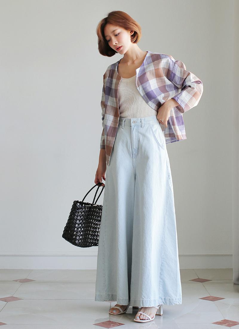 ラウンドネックチェックオープンジャケット・全2色